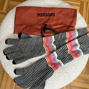 Missoni Striped Long Gloves with Black and Pink Accents